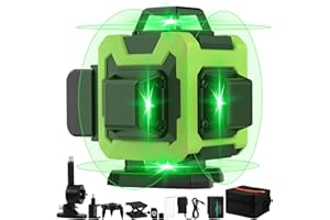 OMMO Laser Level Self-Leveling 4x360°, 16 Lines Green Cross Line Laser, 2x3000mAh Rechargeable Batteries(Type-C Charging Port), Remote Cotrol, Adjustable Brightness, Magnetic Base, Rotary Stand