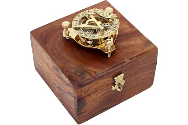 Zap Impex Cadran solaire en laiton, boussole nostalgique en laiton dans une boîte en bois, boussole de 7,6 cm avec boîte en bois de rose (12,7 cm)