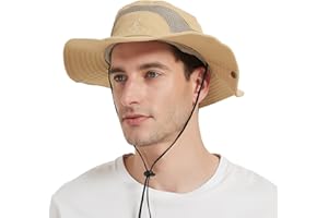 BIGOCO Sombrero de Hombre para El Sol-Sombrero Pescador Safari Protección UV Hombre-Sombrero Trekking Malla Hombre Algodon-Sombrero ala Ancha Explorador