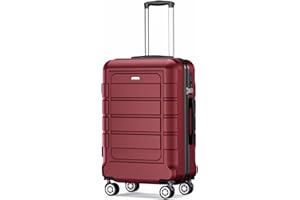 SHOWKOO Valise Cabine Rigide 55cm Petite ABS+PC Légère Durable Valise Soute 23kg Trolley Voyage avec 4 roulettes Silencieuses à 360° et Serrure TSA, M-Vin Rouge