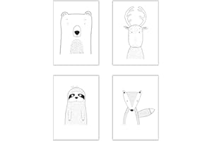 WBdesignz Kinderzimmer Poster Babyzimmer Bilder 4er Set Niedliche Tiere Faultier Rentier Bär Fuchs (DIN A4, ohne Rahmen)