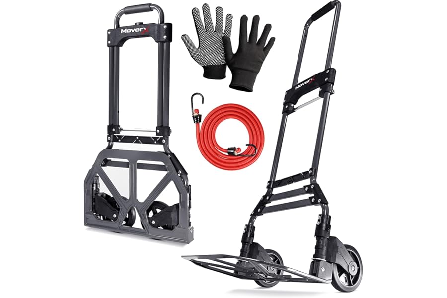 MoverX Folding Hand Truck Aluminium, Heavy Duty Hand Truck Foldable Trolley on Wheels, Multi Purpose Sack Truck Moving Trolley, 80kg