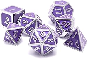 DND Set di dadi in metallo, D&D HNCCESG poliedrici per giochi di ruolo Dungeons and Dragons, gioco da tavolo Warhammer Pathfinder Shadowrun RPG MTG da tavolo D20 D12 D10 D8 D6 D4 (argento viola)