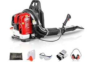 BU-KO Souffleur de Feuilles à Dos à Essence 63 CC – Moteur Puissant à 2 Temps refroidi par air – Léger avec Sangles de Soutien rembourrées améliorées Lors de l'utilisation – Équipement de sécurité