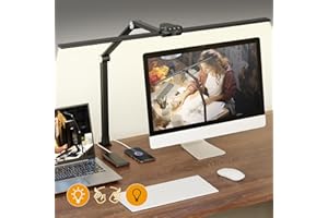 Nulmvic Lampada da Scrivania con Morsetto - 24W 76CM Doppia Testa Luce da Scrivania LED con Interruttore a Sensore di Movimento - 5 Colori e 5 Livelli di Luminosità Protezione Degli Occhi