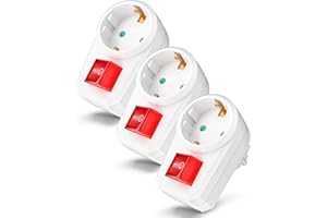 feletec schaltbare Steckdose mit Schalter, Steckdosenschalter 2-polig, Schaltsteckdose mit Kindersicherung, 3 Stück