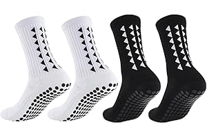 JBLJDWD 4Pcs Gain The Edge Grip Socks Football Kids for Men Women Kids-Anti-Slip Sports Socks, White Grip Socks Football Cushion Socks for Footballs Basketball Hiking Running Yoga (White and Black)