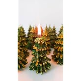 Petekoğlu Natural Honeycomb Beeswax Candle Green Gold Silvery Pine Tree Size 8.5 Cm Beeswax