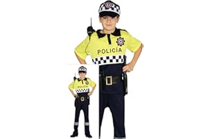 FIESTAS GUIRCA | Disfraz de Policía Local Infantil - Incluye Camisa, Cinturón, Gorra y Pantalón - Disfraces de Oficiales para Halloween y Carnaval - Ideal para Niños - Negro y Amarillo