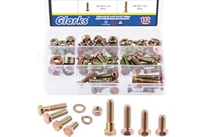 Glarks 112 Stück Grade 8 3/8 Zoll 16 Nut Bolt Washer einschließlich 28 Stück Sechskantmuttern, 28 Stück flache Unterlegscheiben, 28 Stück Sicherungsscheiben und 28 Stück robuste Sechskantschrauben