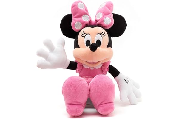 Disney Store Petite Peluche Minnie Mouse, 33 cm, Personnage emblématique de en Robe Rose à Pois et nœud avec caractéristiques brodées, Convient à Tous Les âges