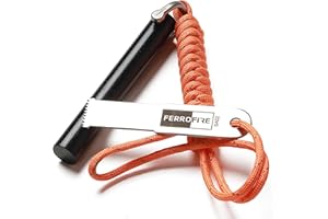 FERROFIRE FS916 - Accendifuoco super resistente con asta in ferro da 9/16 pollici x 10,2 cm, pietra focaia in magnesio e acciaio, superba grande asta di ferro attaccante 550 Paracord cordino maniglia