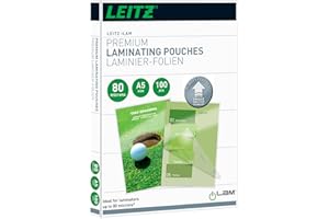 Leitz Bolsas de plastificación, Brillante, Transparente, A5, UDT, Bolsas de plastificación hechas de material de 80 micras de grosor, pack de 100 unidades, 74920000