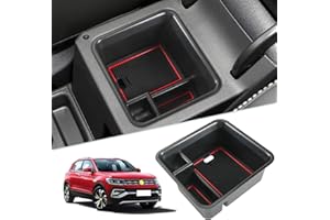 SKTU Per V W T-Cross 2019-2023 2024, vano portaoggetti multifunzione per console centrale, con rivestimento antiscivolo (rosso)