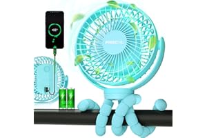 FRIZCOL Portable Stroller Fan, Use As Power Bank, 55H 12000mAh Battery Operated Fan Flexible Tripod Baby Car Seat Fan, Personal Mini Handheld/Desk/Small Clip On Fans For Stroller, Carseat (Blue02)