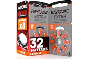 UDIVITA 32 Hearing Aid Batteries Size 13 Rayovac (Orange) PR48 Zinc-Air with Sound Fusion Technology - 4 Blisters of 8 Batteries