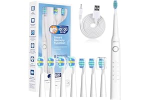 Seago cepillo de dientes eléctrico sónico, cepillo electrico con 8 cabezas, carga USB, cepillo de dientes eléctrico ultrasónicos 5 modos y temporizador, IPX7 Impermeable, para viaja (blanco)