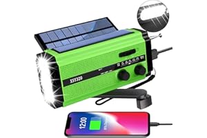 YIKANWEN Radio Solar Portátil, Radio Am/FM con Manivela y Batería Recargable 5000mAh, Linterna LED, Luz de Lectura y Alarma SOS para Camping y Exteriores (Verde)