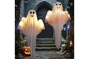 KOMEIYL 2pcs Luz Fantasma Colgante Halloween, Decoración Halloween Fantasmas, Blanco Luces Led Fantasmas Deko, Aplica a Adornos Navideños, Colgados Patio, Aleros o Ramas