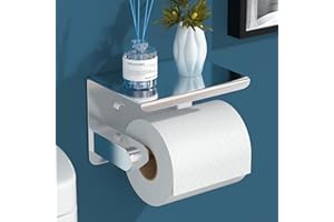 Fishoney Porte Papier Toilette, Porte Papier Toilette Mural, Support Papier Toilette, Porte Rouleau Papier Toilette, Porte Papier Toilette avec Étagère Rangement, Auto Adhesif & Montage à Vis