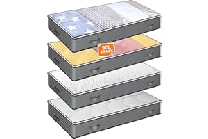 HolyElks 4 Stück Unterbettkommode 90L, Unterbett Aufbewahrungsbox mit Sichtfenster, Faltbare Aufbewahrungstasche ​Kleideraufbewahrung, 4 Haltegriffen, für Bettdecken Kleidung Bettzeug Decken Kissen