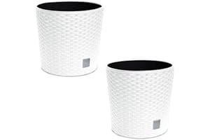 ‎ASTOR24 astor24 - 2X Blumentopf Anthrazit in Rattan-Optik - Pflanzkübel mit Einsatz - Rattan-Blumentopf für Garten - In/Outdoor - Höhe 22.5 cm - Ø 25 cm (2er Set 24,5cm Ø, Weiß)
