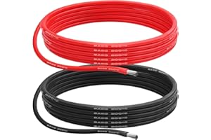 HENAKMSL 8AWG 8.29 mm² Silikondraht Elektrisches Kabel 5 m - (2.5m Rot + 2.5m Schwarz) 8 Gauge 1650 Litzen 0.08mm Verzinnten Kupferadern Flexibel und Weich für Arduino-Projekte/RC-Autos/Boote