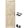 S&Z TOPHAND® 32in x 84in Barn Door, 20-60 in Unfinished British Brace Barn Door/Modern Style/Solid Wood/Simple Assembly is Required