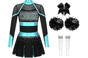 TiaoBug Mädchen Cheerleading Kleid Neckholder Tanzkleid mit Cheer Buchstaben Sport Schule Gruppentanz Outfits