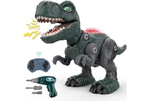 ALLAUGH Dinosaure Télécommandé, Enfant Jouet Animaux Téléguidé, RC Démonter Electrique Robot Dragon avec Marche Rugissement Fonction Interactif Cadeau d'anniversaire Noël Garçons Filles 3-12 Ans