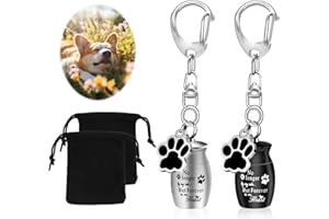 KALIONE 2 Pcs Pet Urns Keychain Dog Urns for Ashes Dogs Ashes Keepsake Stainless Steel Small Pet Urns for Dogs Cat Ashes Urns with Storage Bags Pet Cremation Jewelry Pend Paw Print Urn