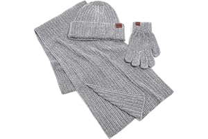 YULOONG Winter Beanie Mütze Schal Touchscreen Fahrhandschuhe 3 in 1 Set für Herren Damen Chenille Rippstrick