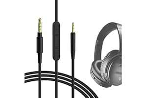 Geekria Kabel audio QuickFit z mikrofonem kompatybilny z Bose QC45, QC35 II, QC35, QC25, ANC700, NC700, kabel Aux 2,5 mm z mikrofonem liniowym i regulacją głośności (6 stóp/1,7 m)