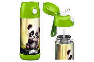 Jarlson® Borraccia Bambini Acciaio Inox, Bottiglia Termica, Senza BPA, Bottiglia Acqua con Cannuccia, Termos 350 ml (Panda)