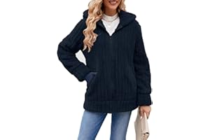 ABYOVRT Damska kurtka z kapturem, ciepły płaszcz, pluszowa, bluza z kapturem i kieszeniami, oversize, gruby kardigan dla kobiet, kurtka z kapturem, kurtka polarowa, odzież wierzchnia