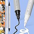 Artistro 2 Black and White Acrylic Paint Pens, Acrylic Paint Pens with Dual Tip (Brush + Fine 1 mm), Acrylic Markers for Fabric, Canvas, Stone, Glass, Wood, Paper, DIY, Painting Pens for Children and