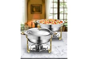 WENMILY Chafing Dish for Buffet Set 5L,2 Packs Buffet Servers and Warmers Set with Lid Holder, Gold and Silver Stainless Steel Round Chafers for Catering, Food Warmers for Any Party, Dinners, Wedding