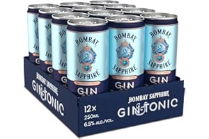 Bombay Sapphire Premium Gin & Tonic, 6,5 % vol., 12 x 25 cl / 250 ml, lata de 25 cl de cóctel listo para tomar, hecho con Ginebra Bombay Sapphire y tónica prémium