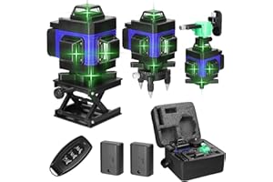 Livella laser, KKnoon 4 X 360 ¡ã Laser verde 4D 16 linee autolivellante, livella laser orizzontale e verticale con base rotante, telecomando, batterie 2 * 2400 mAh