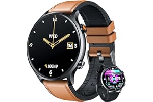 NONGAMX Montre Connectée Homme Smartwatch Sport - Repondre Appel 1.39'' Étanche Écran Tactile Bracelet Connectee avec Moniteur de Sommeil Fréquence Cardiaque Podomètre Fitness Tracker pour Android iOS(cuir)