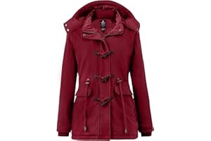 Wantdo Femme Duffle Coat Doublure Polaire Manteau Chaud en Coton Manteau à Capuche Détachable Veste Hiver Parka Militaire Slim Fit