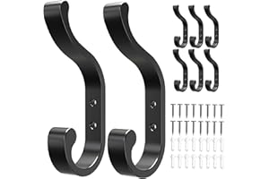 JOCKCARAS 8-Pack Wall Hooks for Hanging Coats - Black Heavy Duty Coat Hook Wall Mounted, Screw-in Hooks for Towels, Clothes, Backpacks, Bags, Robes, Hats, Keys - Closet and Bathroom Hook Hangers