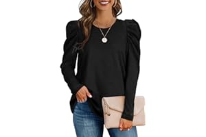Aokosor Pullover Damen Puffärmel Oberteile Casual Rundhals Sweatshirt Elegant Basic Langarmshirt für Herbst Winter S-2XL