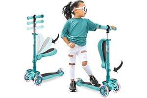 Hurtle Trottinette Enfant, Trottinette 3 Roues, Patinette Enfant Pliable avec Hauteur Ajustable, Plateau Antidérapant, LED Roues Lumineuses, Scooter pour Fille/Garçon de 2 à 8 Ans