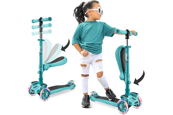 Hurtle Trottinette Enfant 2-en-1 avec Siège – Draisienne et Trottinette 3 Roues, Montage Facile, Hauteur Réglable, LED Roues, Plateau Antidérapant – pour Fille/Garçon 2 à 8 Ans