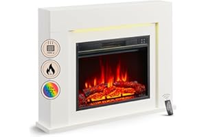 ‎BALDERIA BALDERIA Elektrokamin Finn-Design | Elektrischer Standkamin, 3D-Flammeneffekt, LED-Ambientebeleuchtung, Heizung 2000W, Timer, Thermostat, Startsteuerung, Überhitzungsschutz, Fernbedienung | Weiß