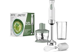 Imetec Frulla&Crea Frullatore a Immersione, 3 Accessori, Tritatutto, Frusta e Bicchiere BPA free, Piede Large, 2 Velocità, 1000 W, 15000 Giri Minuto