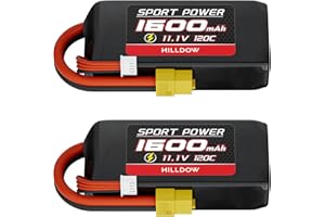 Hilldow M9 RC Battery 3S LiPo Batería 11.1V 120C 1600mAh con Conector XT60, 2 Pack Lipo Batería Recargable para RC Avión UAV Drone FPV