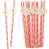 Molain 30 Pieces Daisy Paper Straws, Daisy Flower Decorations Disposable for Baby Party, Craft Projects, Girls Birthday, Wedd