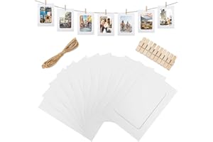 AIBAOBAO 10Pcs White Picture Frames Home Decor, 4"x6" Paper Photo Cardboard Frames Flim DIY Wall Picture Hanging Frame Album+Rope+Wooden Clips Set Great for Home School or Party Decor 10x15 cm